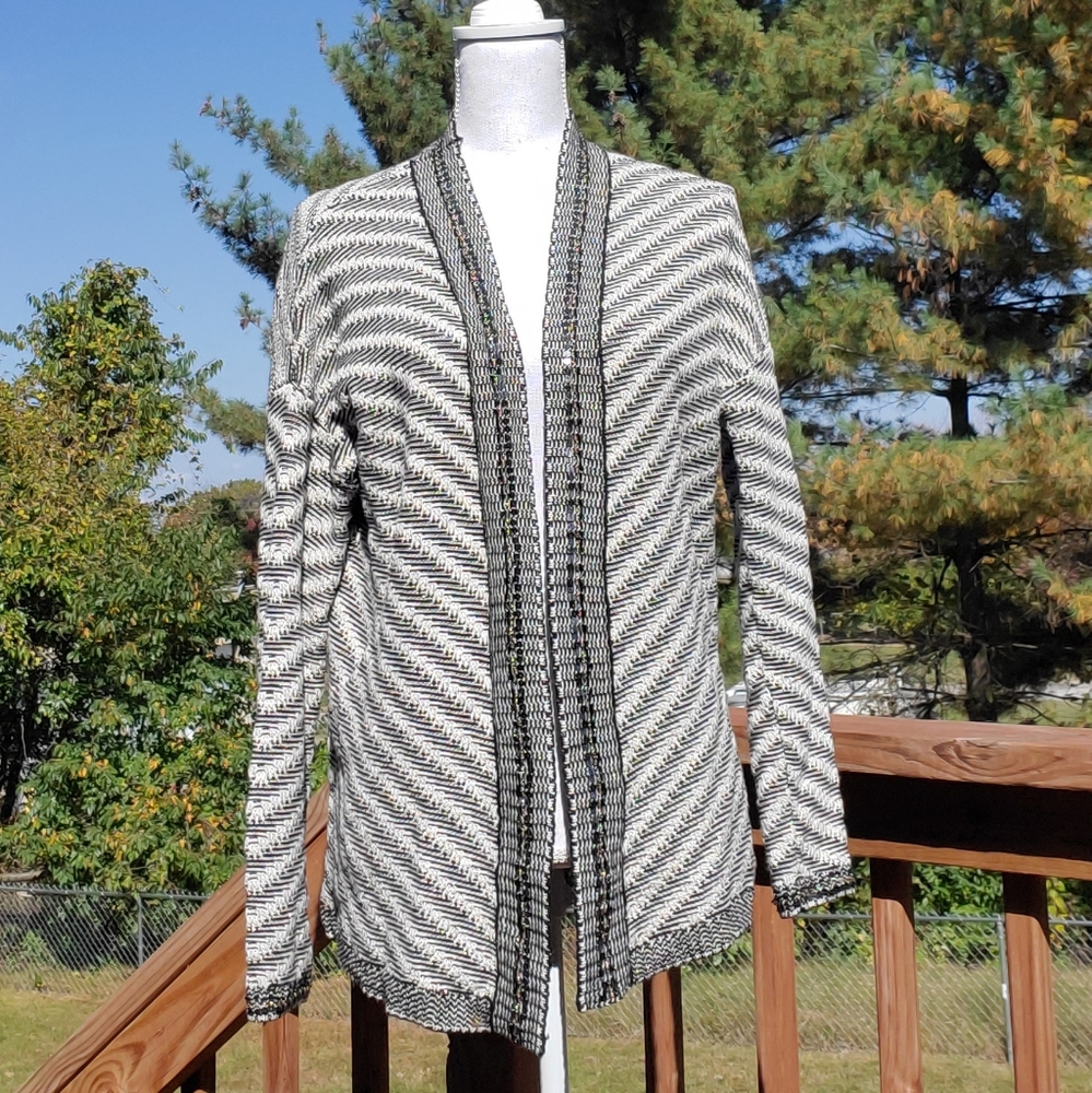 B. Boutique black white silver cardigan jacket M